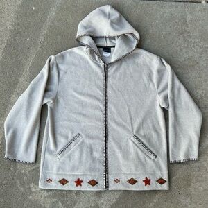 Cream Hooded Zip Up with Embroidered Details